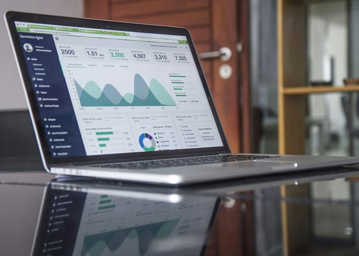Laptop displaying an operations dashboard for long-term building ownership records